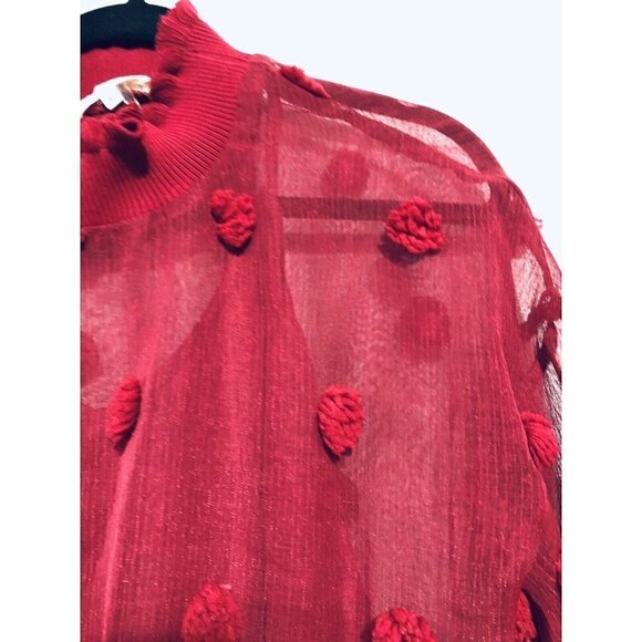 Entro Womens Medium Red Polka Dot Sheer Blouse Boho Festival Cottagecore - Picture 2 of 6